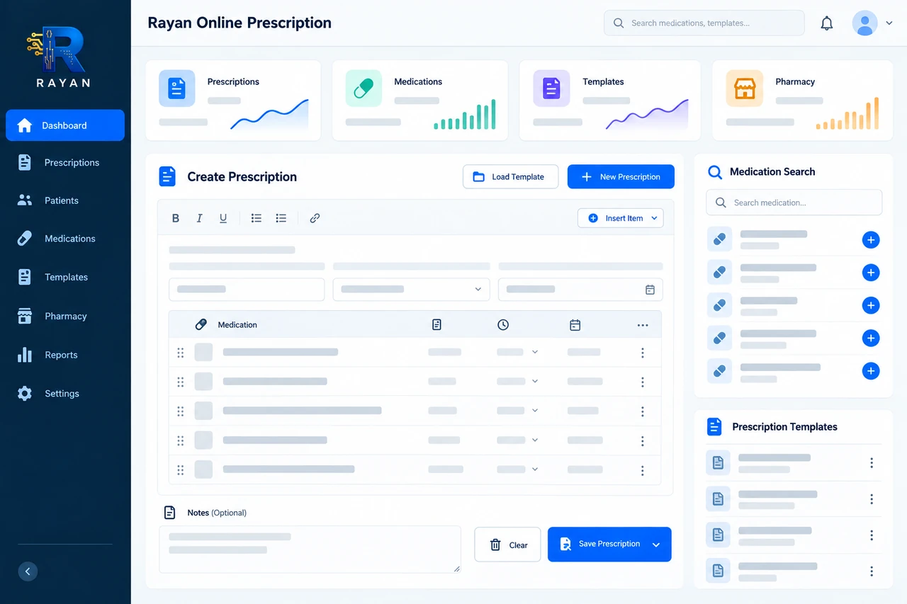 Rayan Online Prescription — generated dashboard preview with Rayan branding