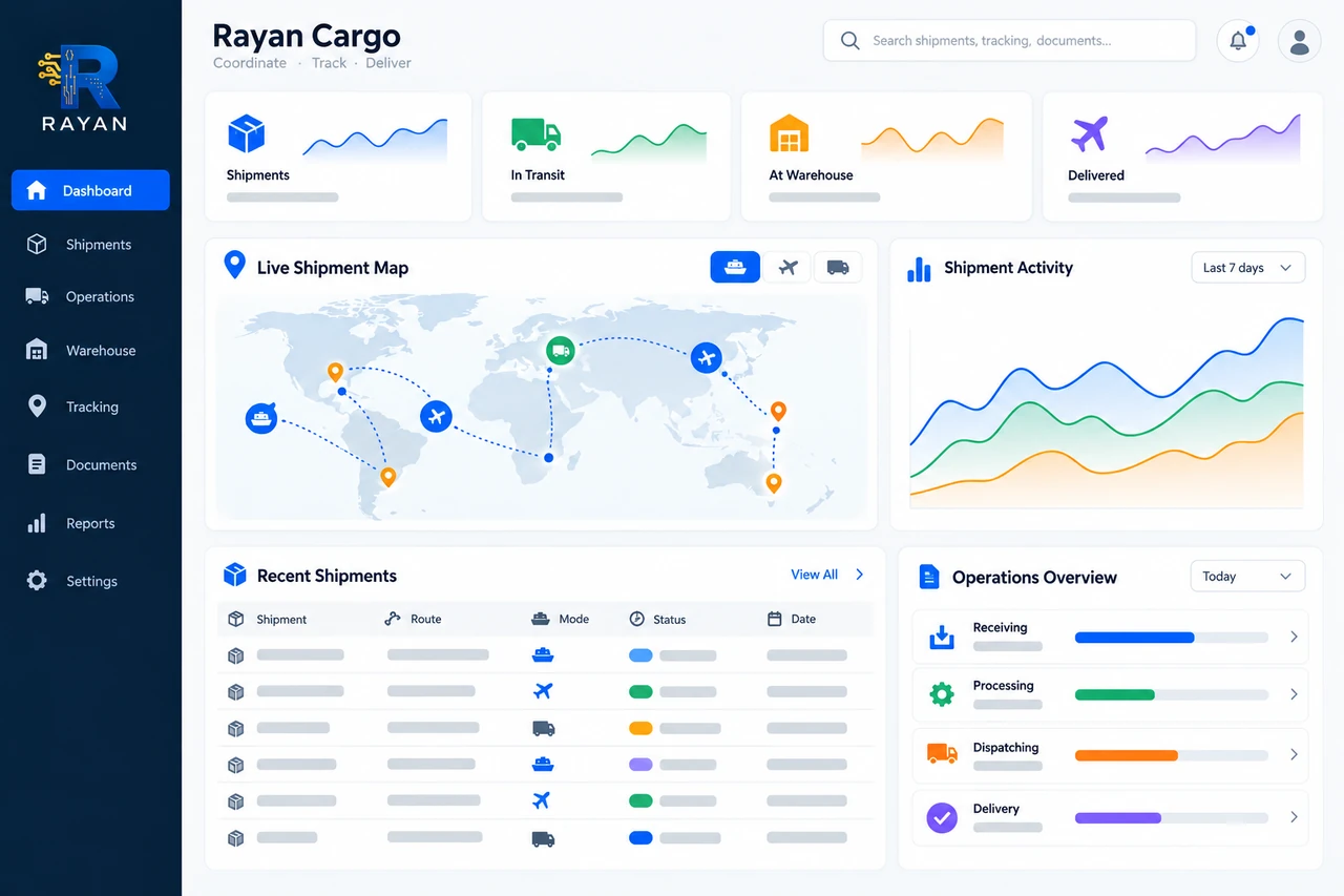 Rayan Cargo — generated dashboard preview with Rayan branding