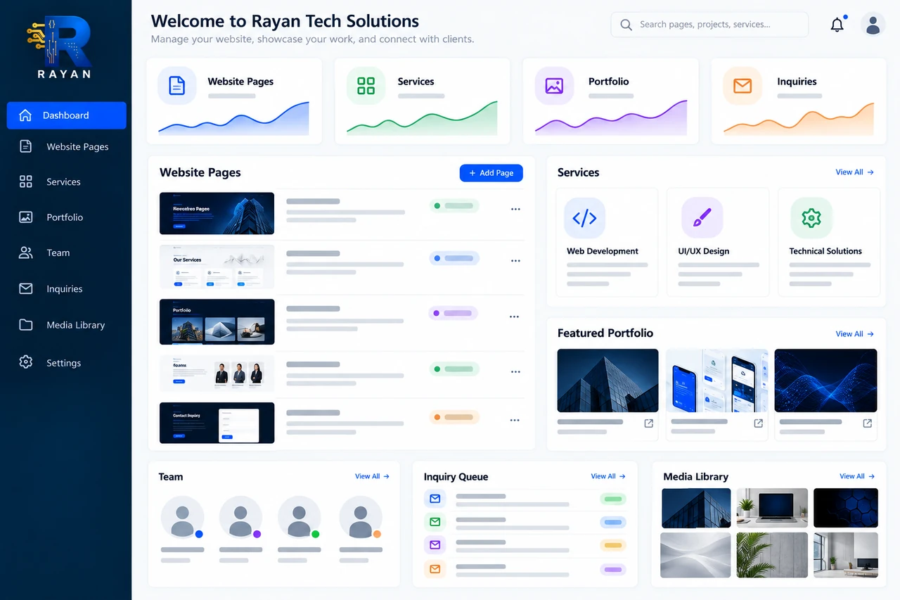 Rayan Tech Company Website — generated dashboard preview with Rayan branding